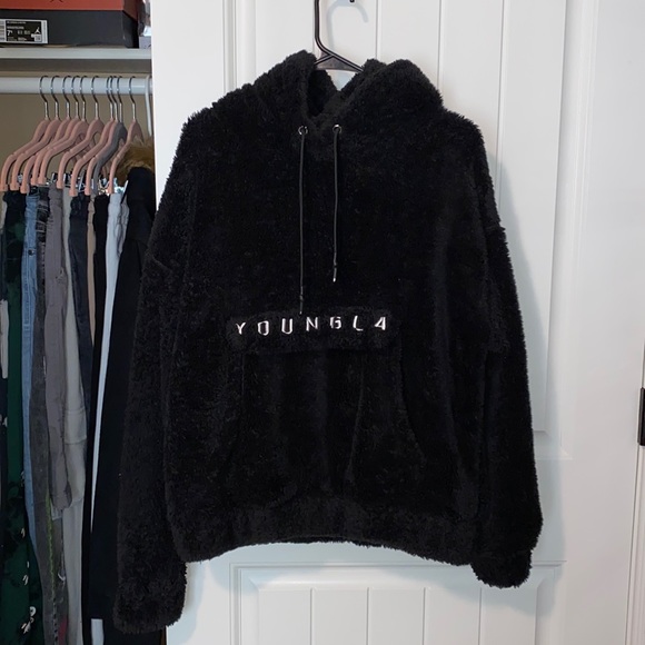 YoungLA | Shirts | Youngla 538 Kangaroo Teddy Fleece Hoodie Black | Poshmark
